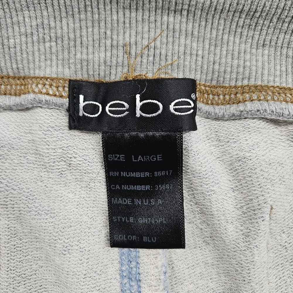 0046 Bebe Y2k Drawstring Lounge Pants Denim Accents Wide Leg Flare Blue Large